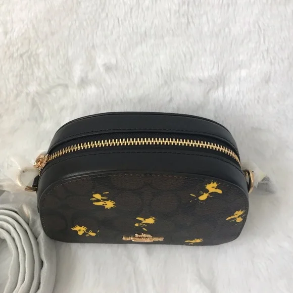 Nwt! Coach Peanuts Mini Serena Crossbody Signature with Woodstock Print - Picture 4 of 13